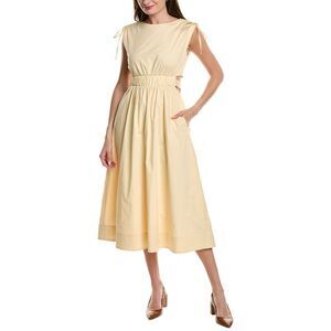 Kenneth Cole Womens  Tie Waist Midi Dress, Beige